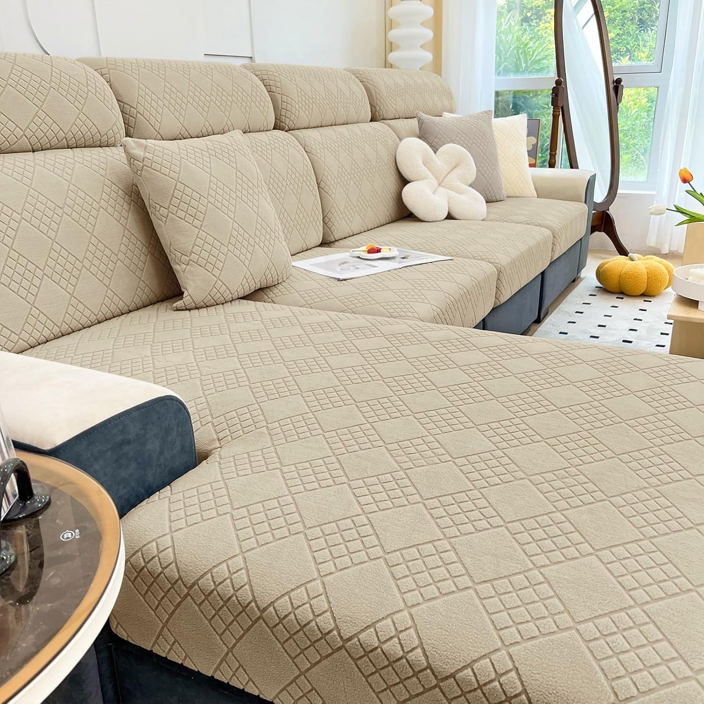 EASLIV Sofa Covers Washable,Stretch Comfort Couch Cushion Covers L Shape Sectional Sofa Slipcovers Furniture Protectors Pet