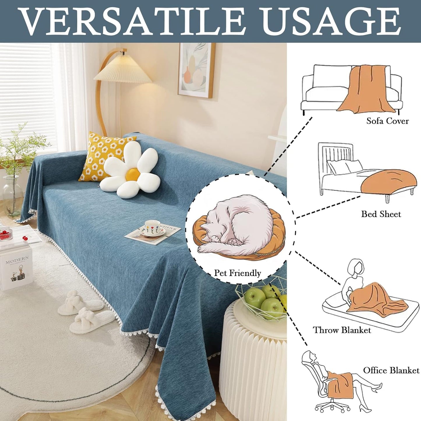 EASLIV Easy Fitted Sofa Covers for 3 Cushion Couch Universal Sofa Cover, Fitted furniture covers