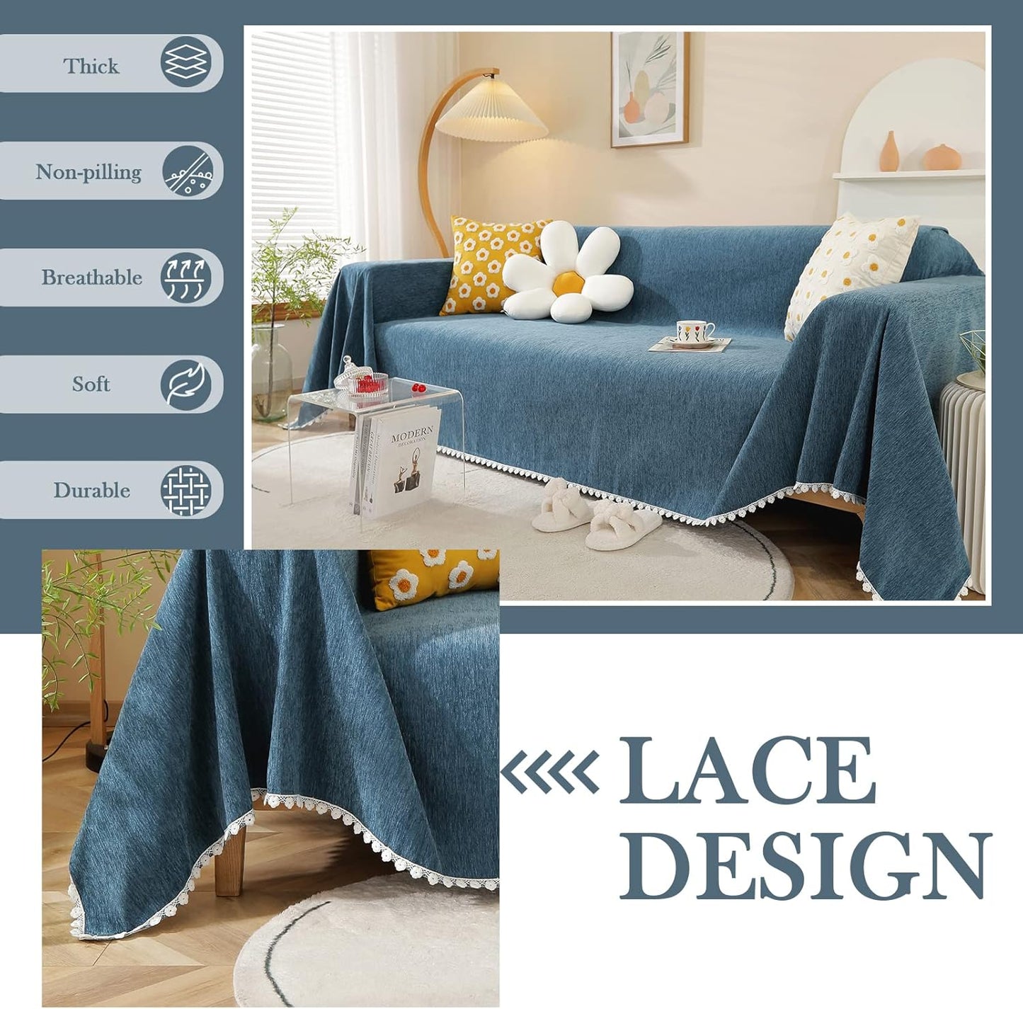 EASLIV Easy Fitted Sofa Covers for 3 Cushion Couch Universal Sofa Cover, Fitted furniture covers