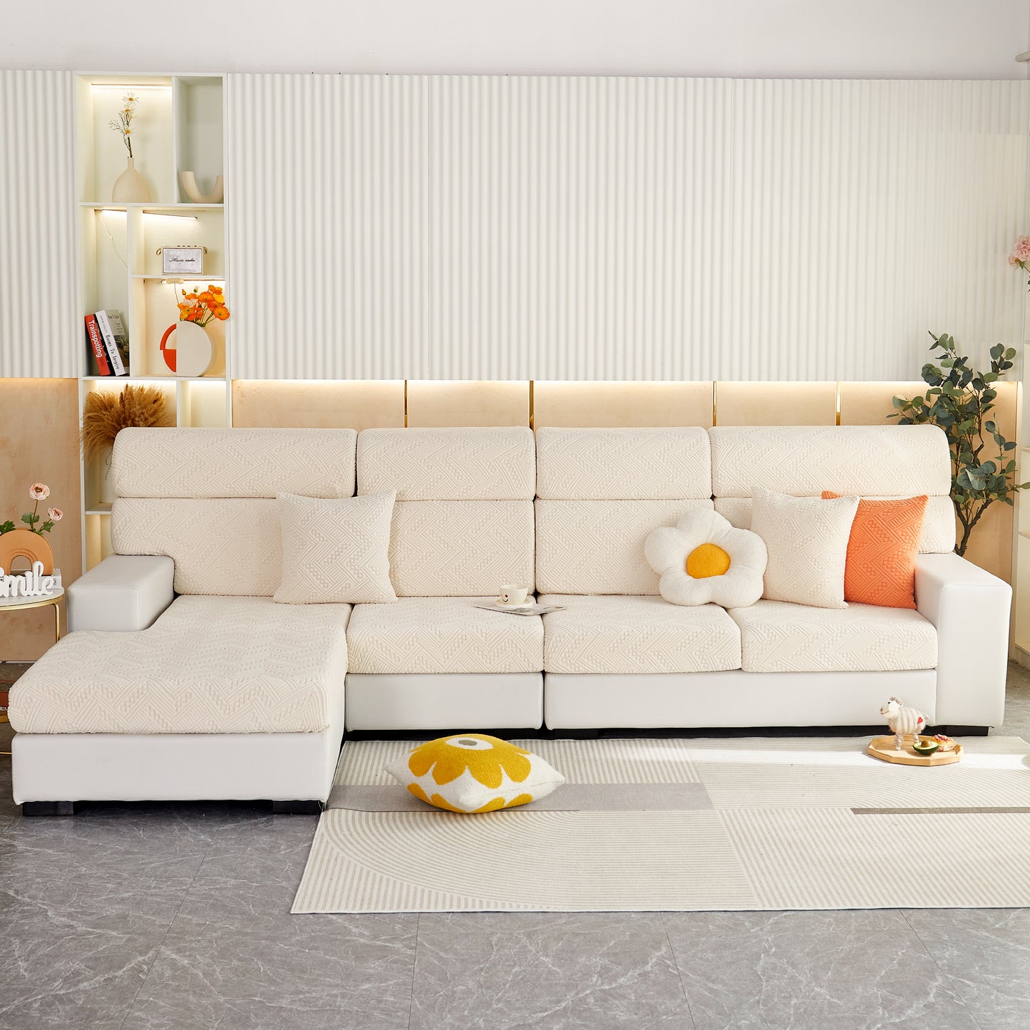 EASLIV Couch Covers for Sectional Sofa, Washable Stretch Soft Sofa Cushion Covers L Shape Sofa Slipcovers Anti Slip Furniture Decor Protector
