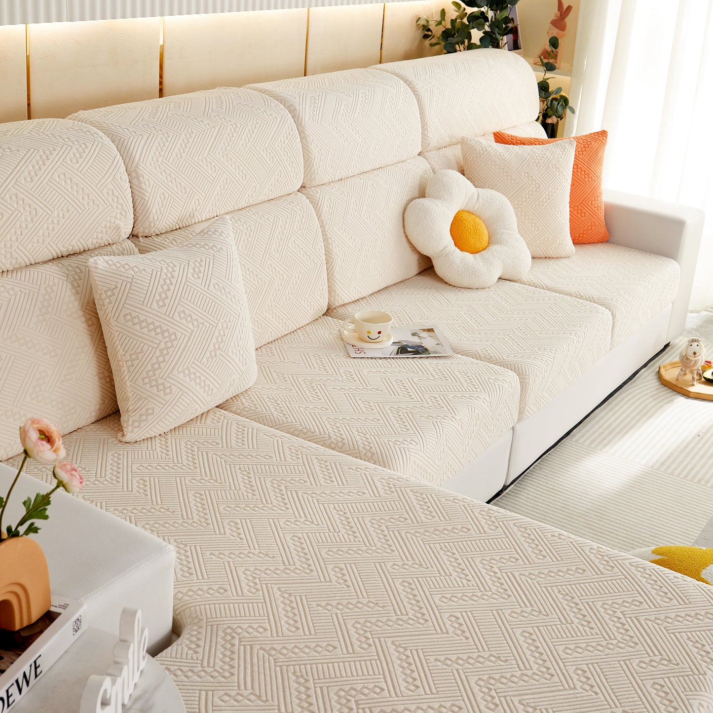 EASLIV Couch Covers for Sectional Sofa, Washable Stretch Soft Sofa Cushion Covers L Shape Sofa Slipcovers Anti Slip Furniture Decor Protector