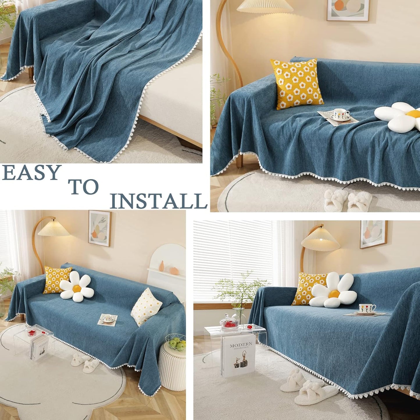 EASLIV Easy Fitted Sofa Covers for 3 Cushion Couch Universal Sofa Cover, Fitted furniture covers